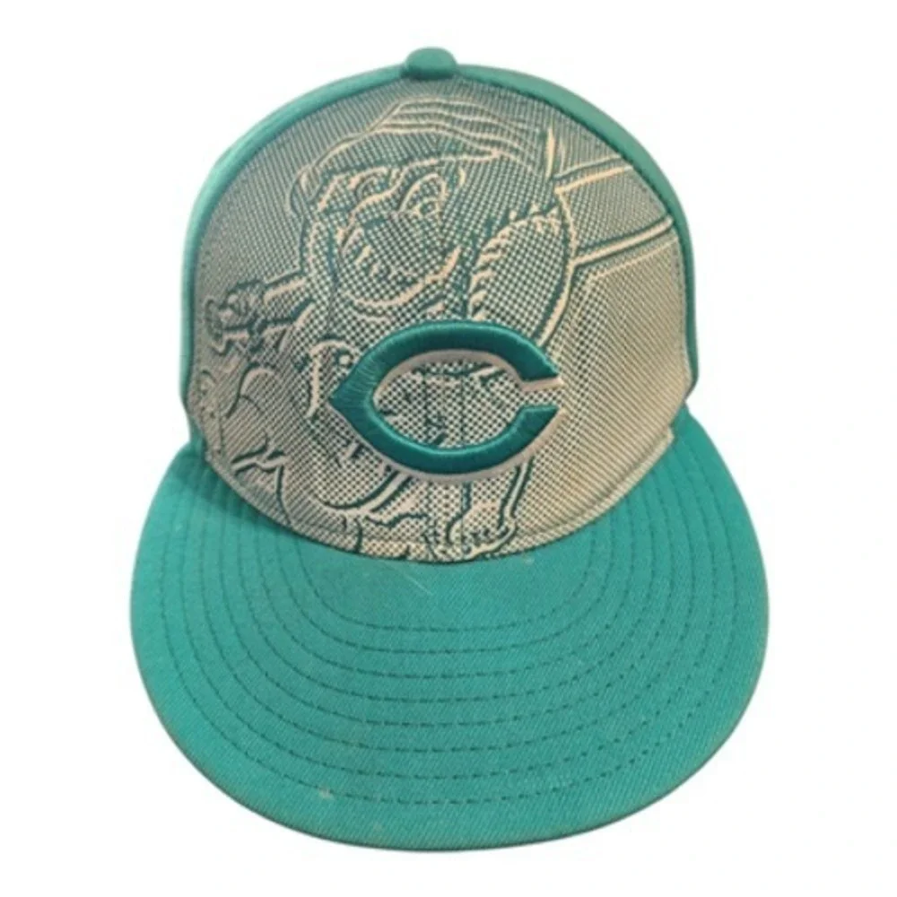 New Era 59FIFTY Cincinnati Reds Mr Redlegs Teal Fitted Hat‎ Size 7 1/8 MLB Cap